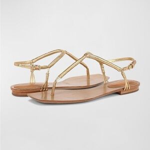 Veronica Beard Amelia Metallic Gold Thong Slingback Sandals Size 8